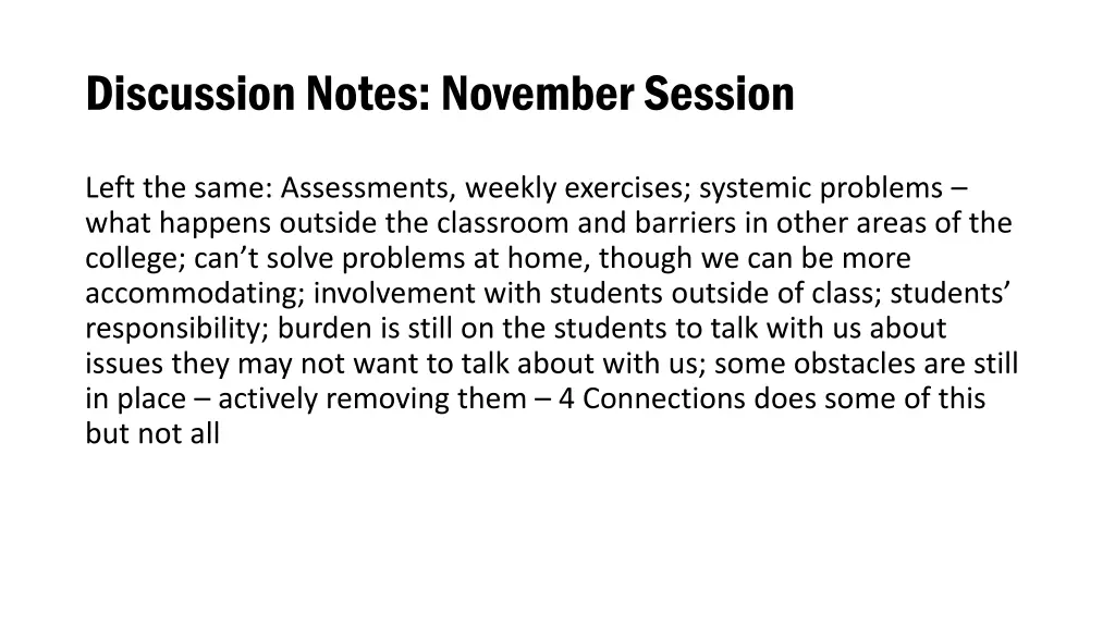 discussion notes november session 1