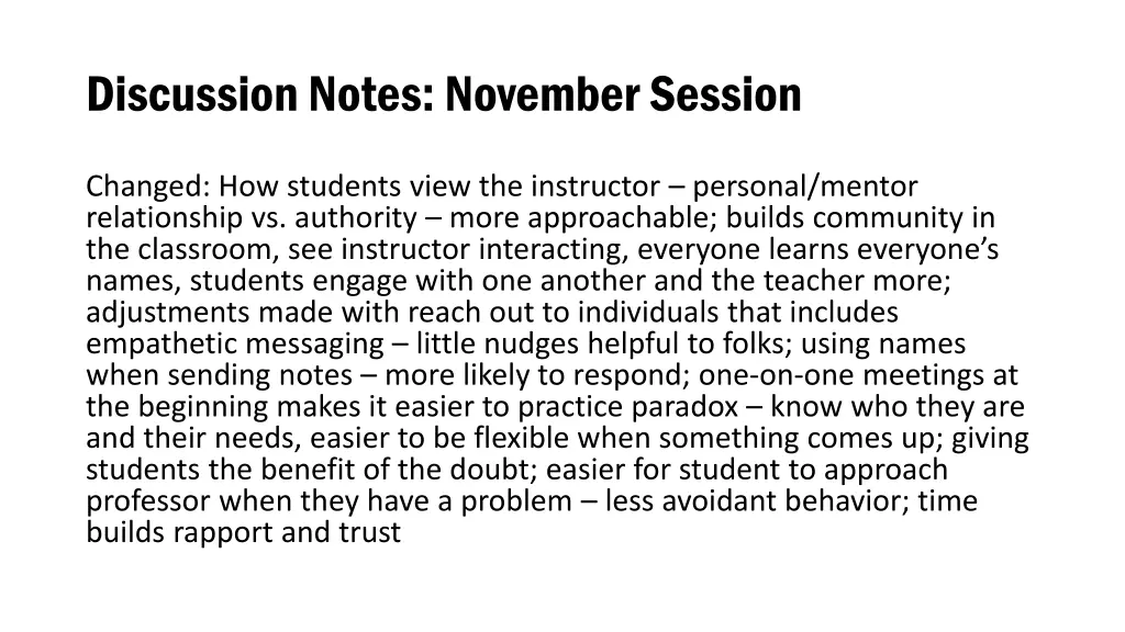 discussion notes november session