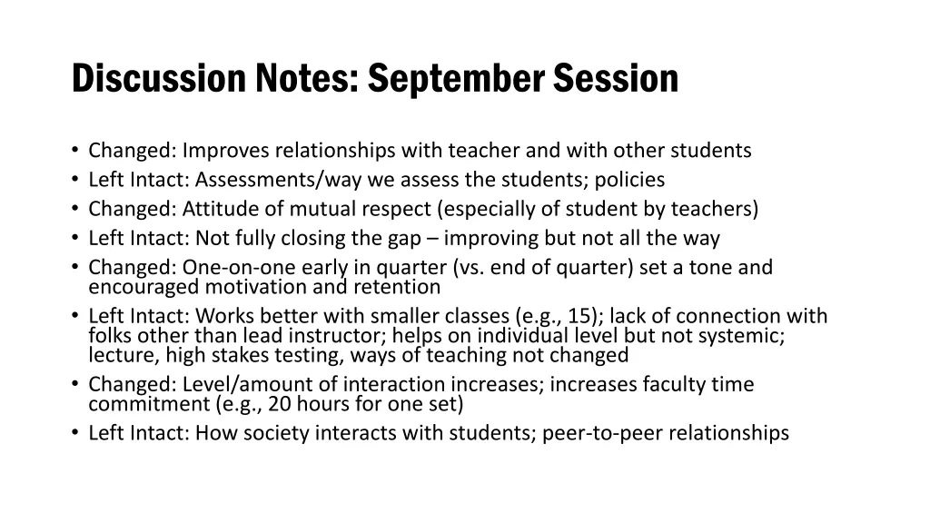 discussion notes september session