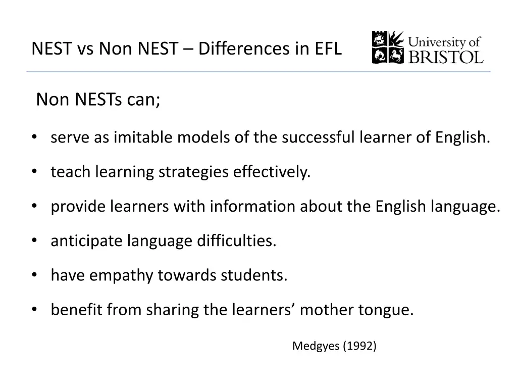 nest vs non nest differences in efl