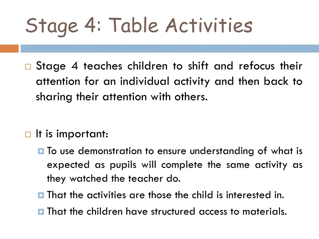 stage 4 table activities