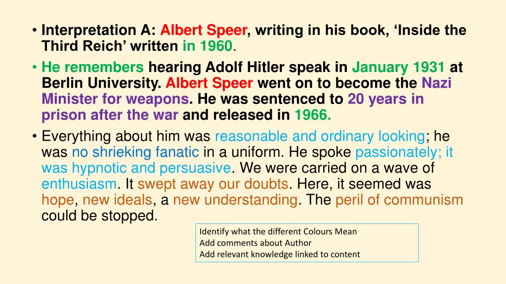 interpretation a albert speer writing in his book