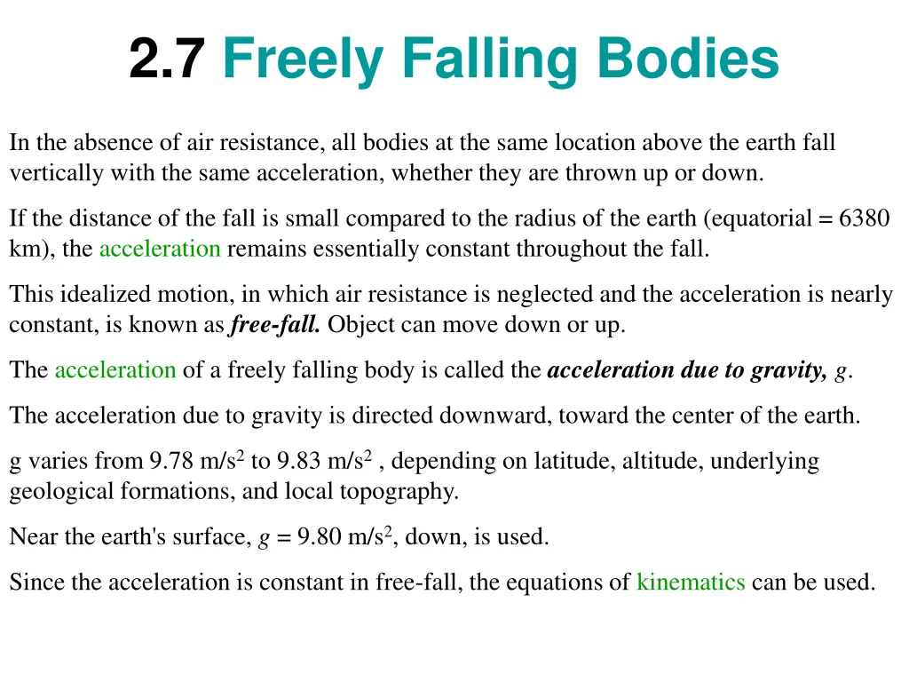 2 7 freely falling bodies 8