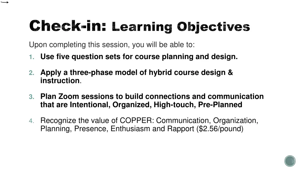 check in learning objectives 1