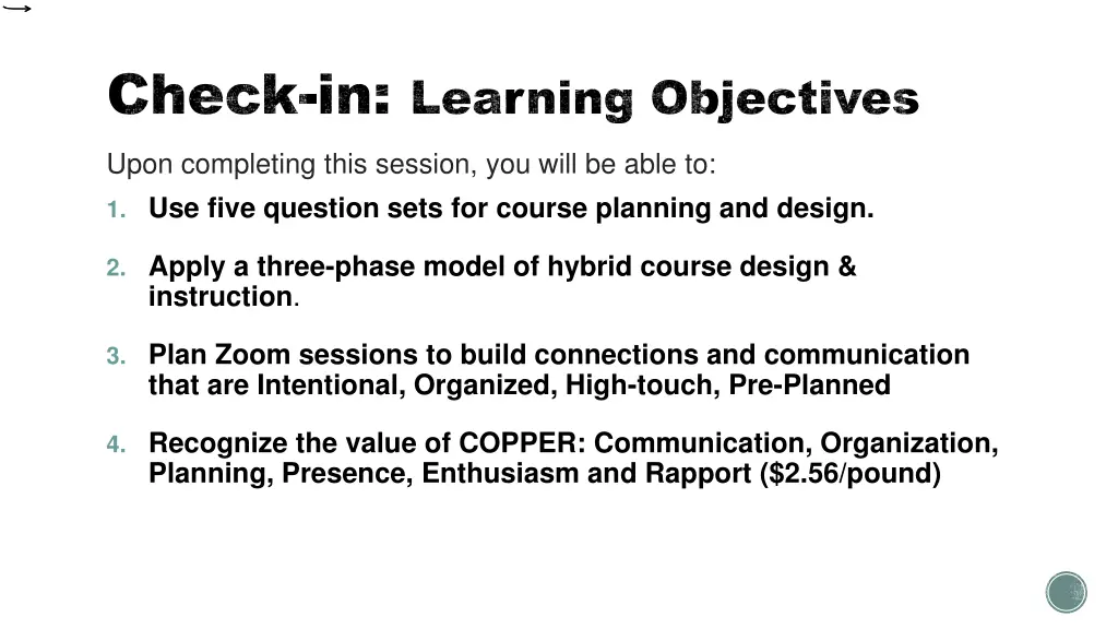 check in learning objectives 2