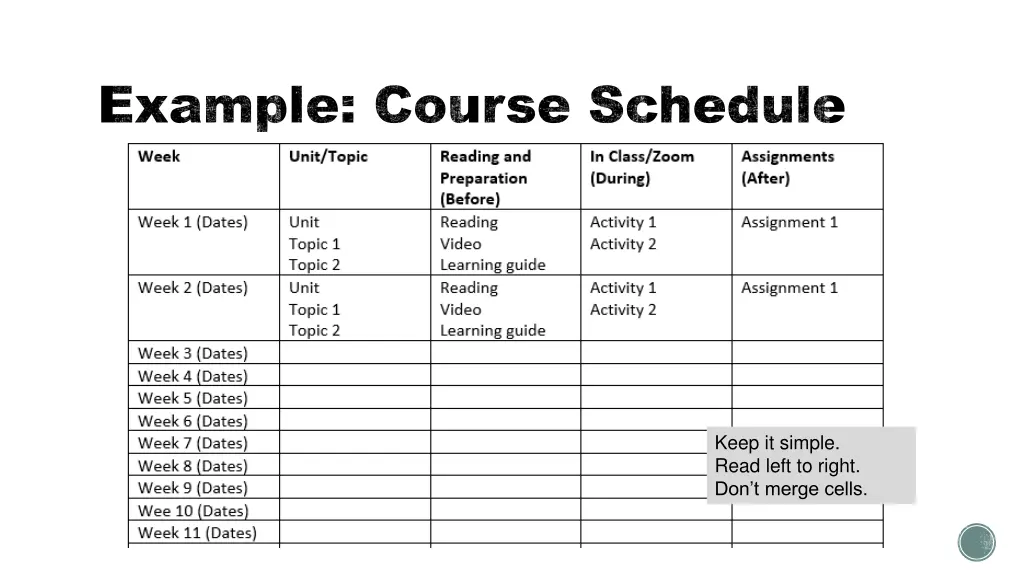 example course schedule