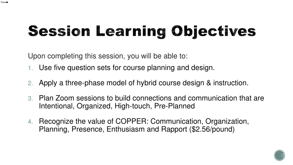 session learning objectives