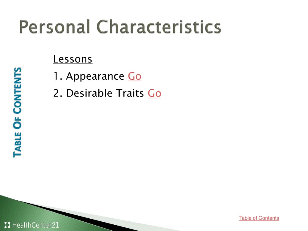 lessons 1 appearance go 2 desirable traits go