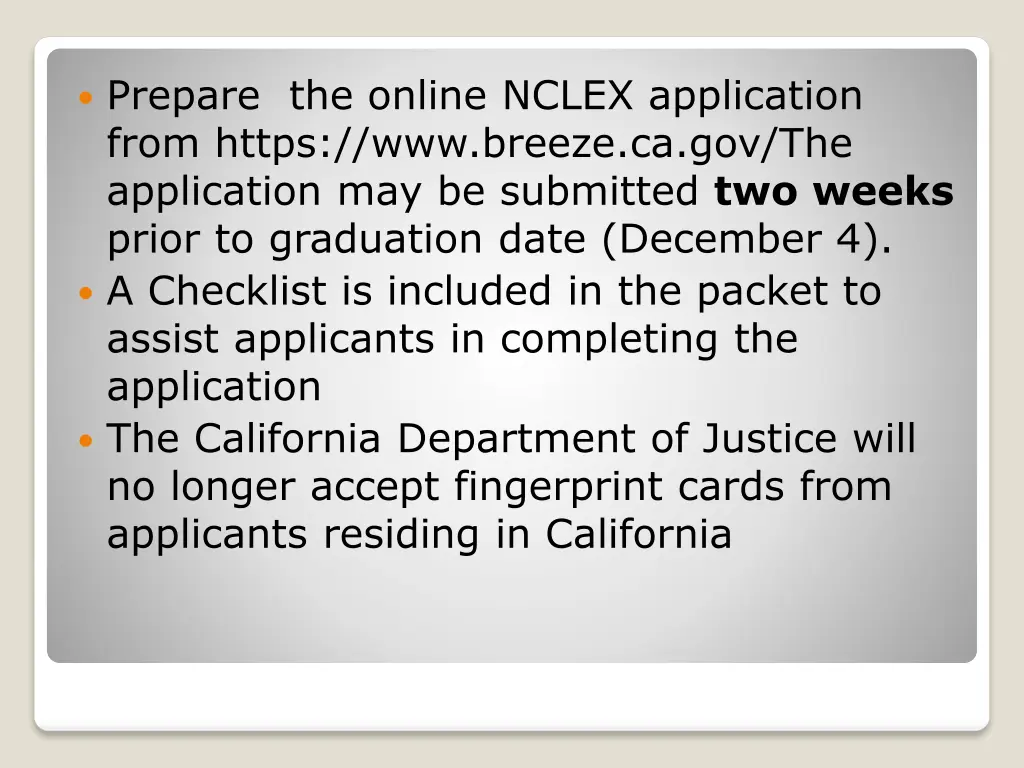 prepare the online nclex application from https