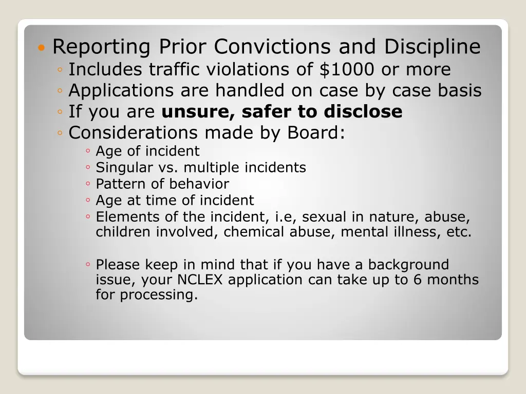 reporting prior convictions and discipline