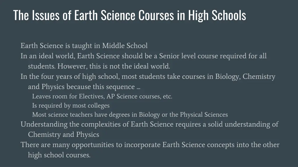 the issues of earth science courses in high