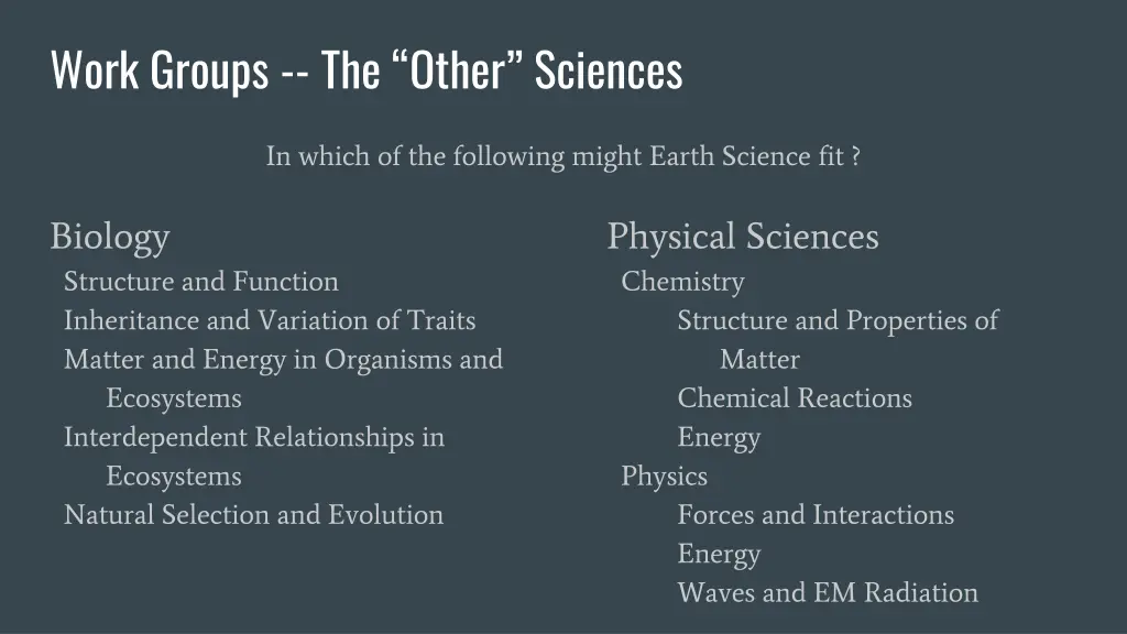 work groups the other sciences