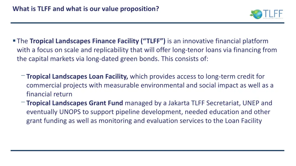 what is tlff and what is our value proposition