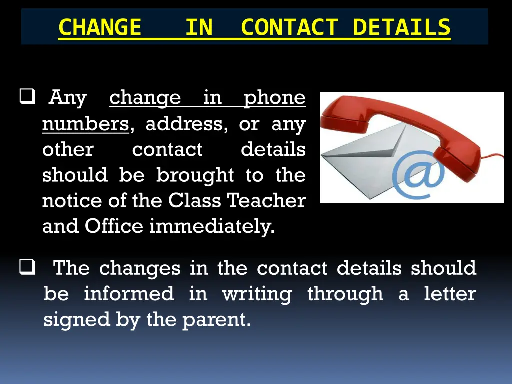 change in contact details