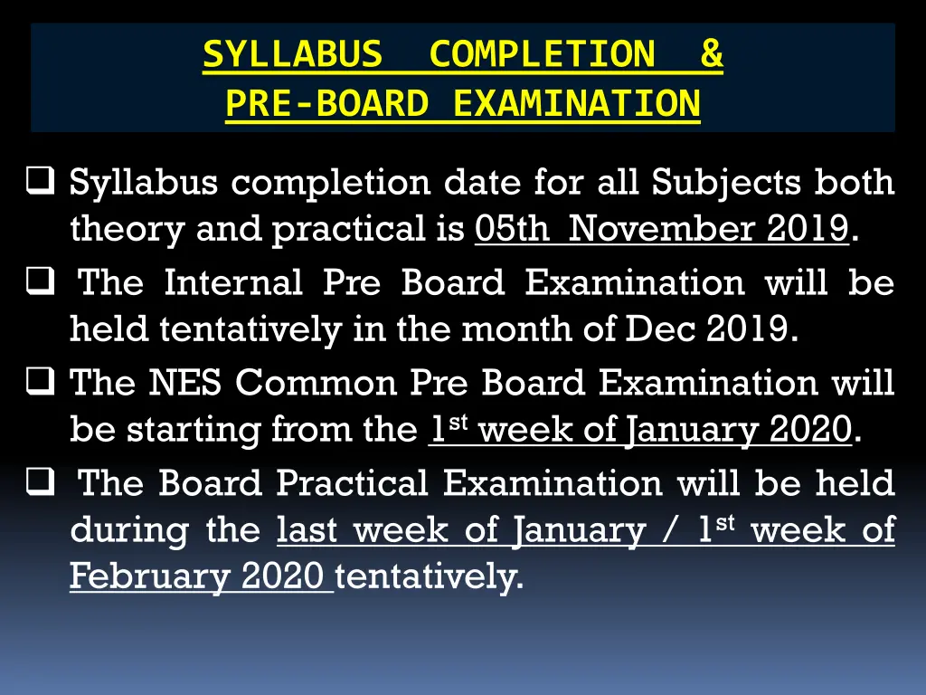 syllabus completion pre board examination