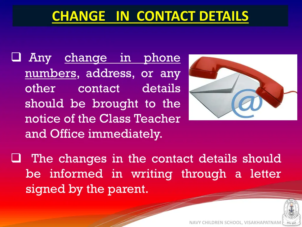 change in contact details