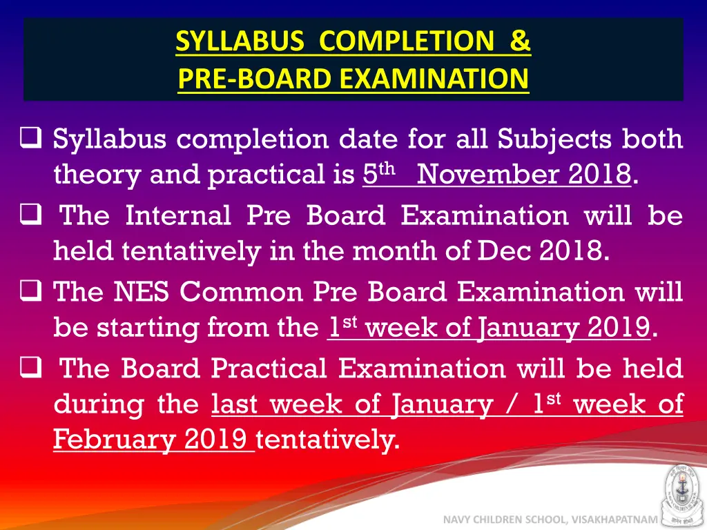 syllabus completion pre board examination