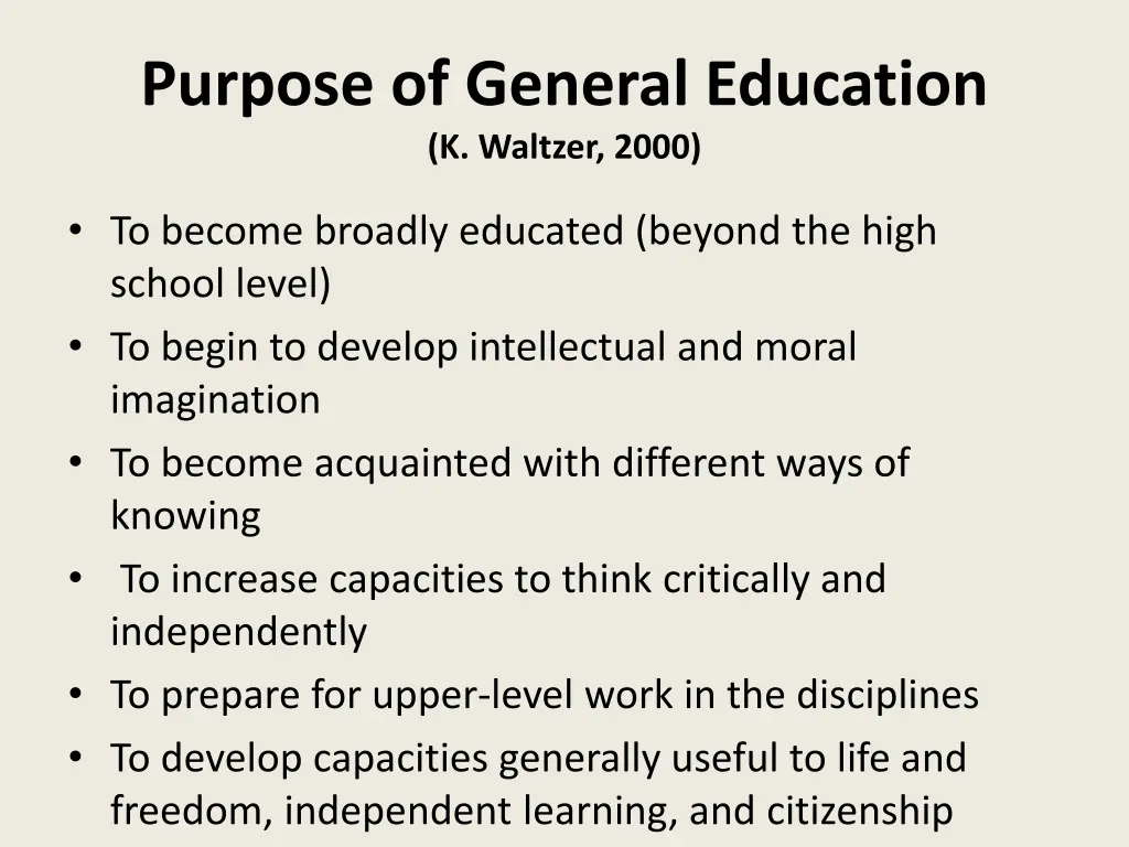 purpose of general education k waltzer 2000