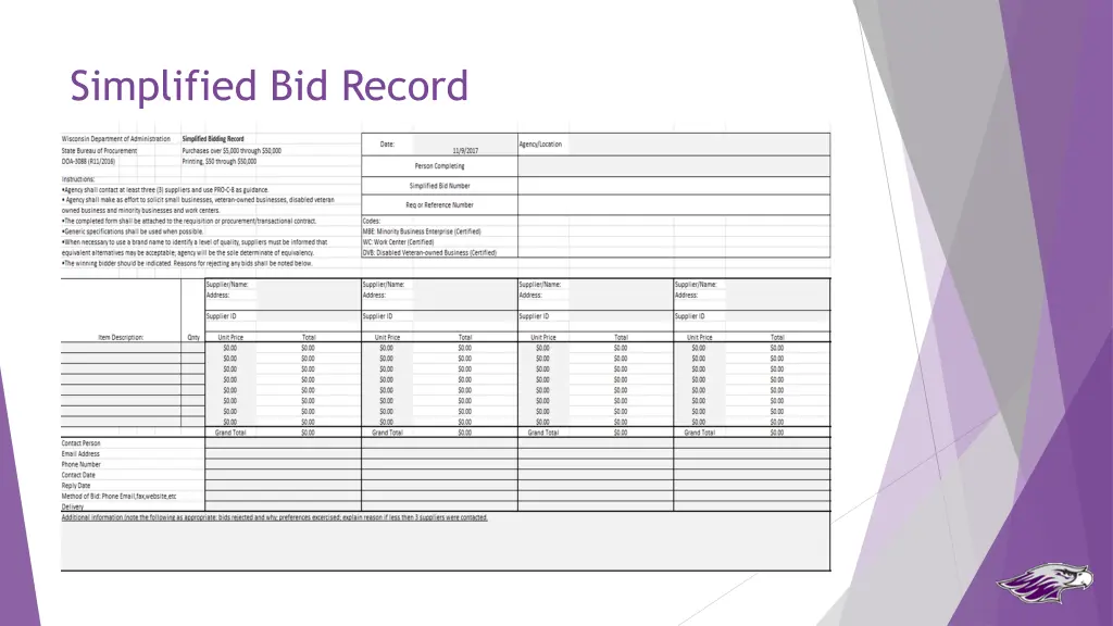 simplified bid record