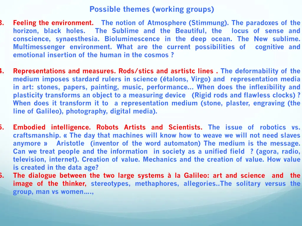 possible themes working groups 1