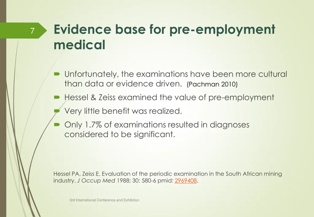 evidence base for pre employment medical