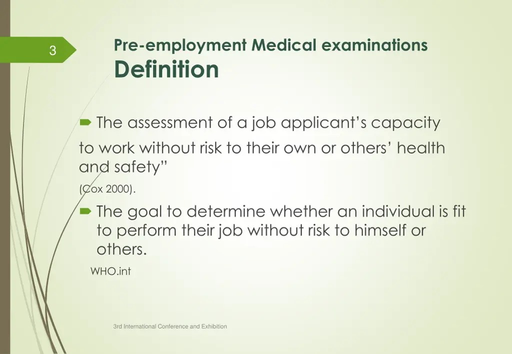 pre employment medical examinations definition