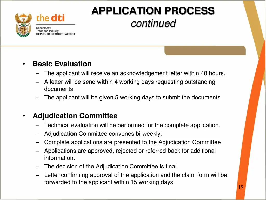 application process continued