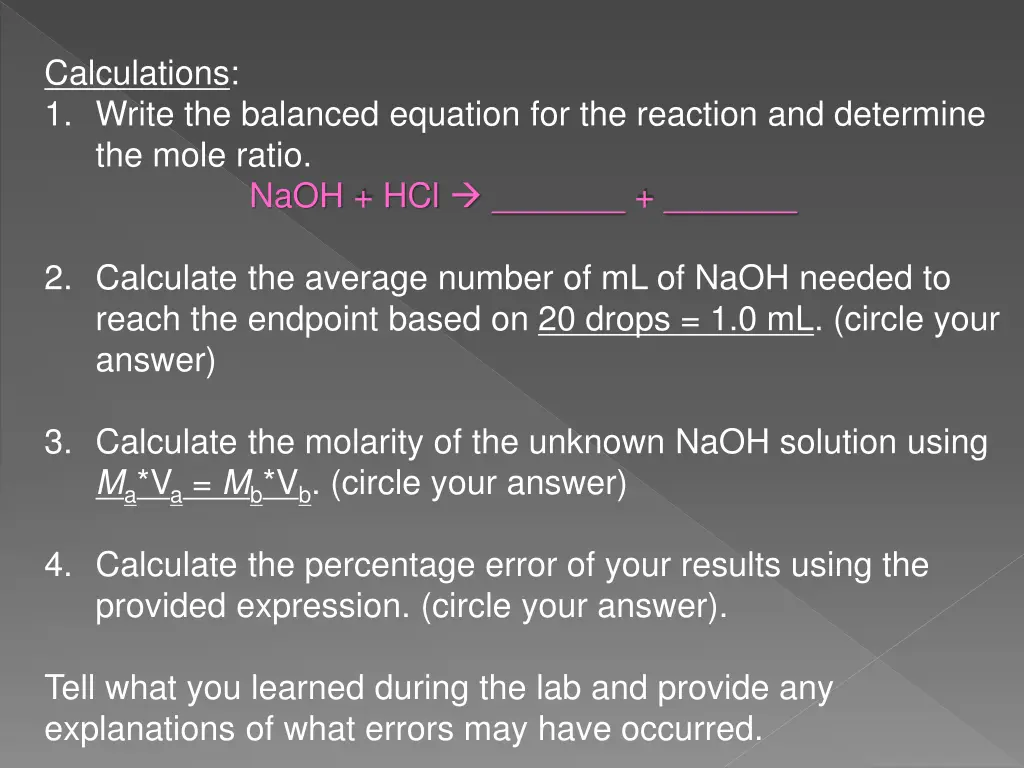 calculations 1 write the balanced equation