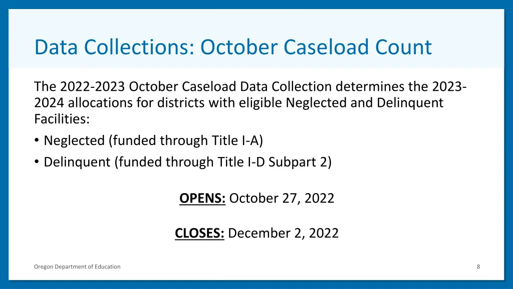 data collections october caseload count