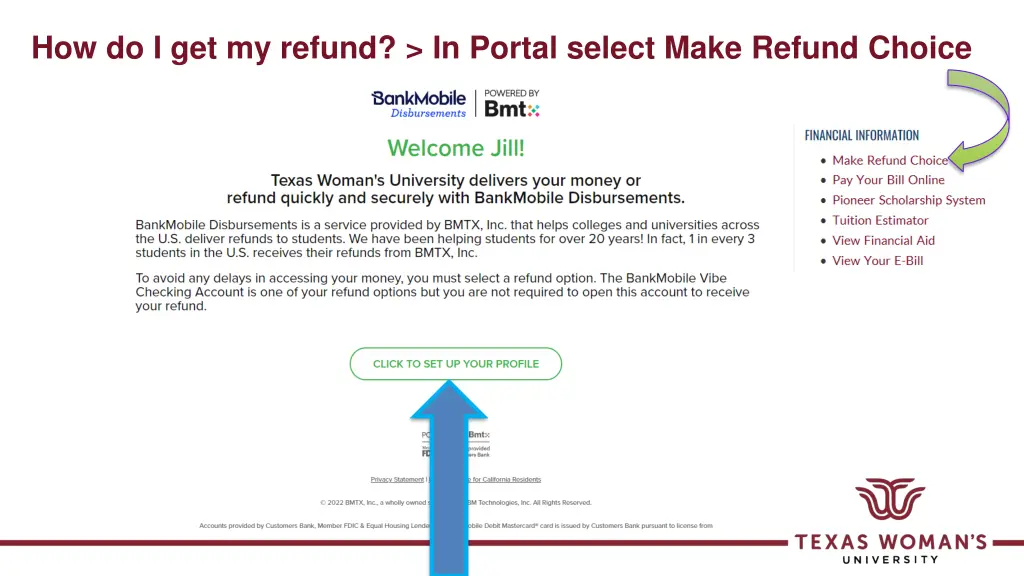 how do i get my refund in portal select make