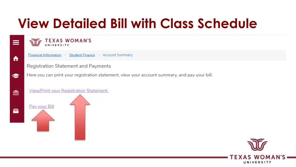 view detailed bill with class schedule