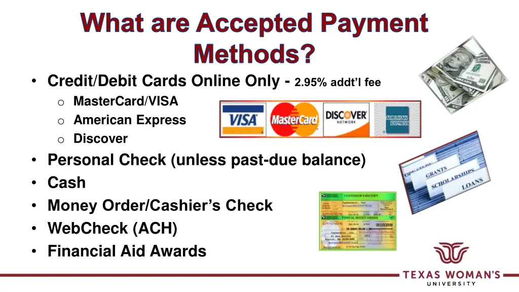 what are accepted payment methods credit debit