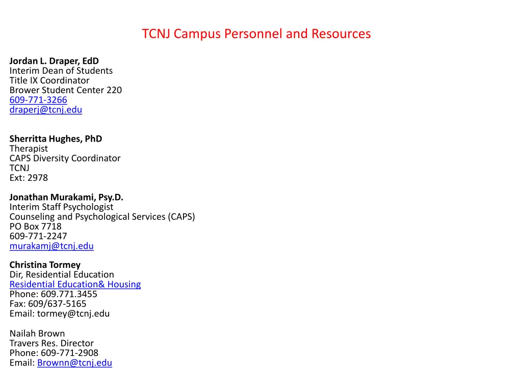 tcnj campus personnel and resources