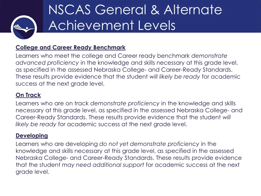 nscas general alternate achievement levels 1