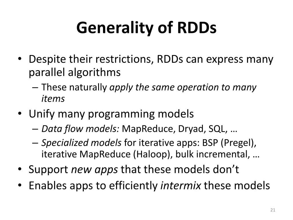 generality of rdds