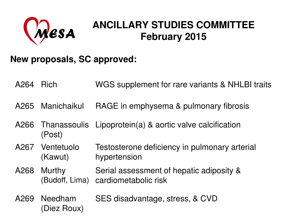 ancillary studies committee february 2015