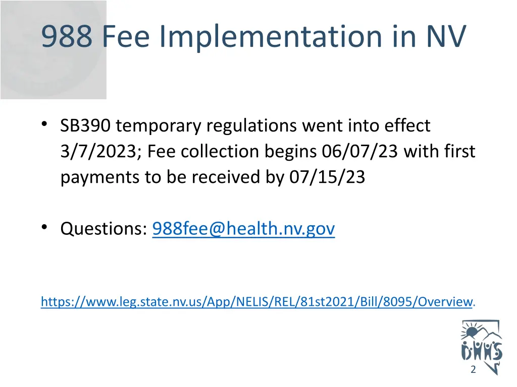 988 fee implementation in nv