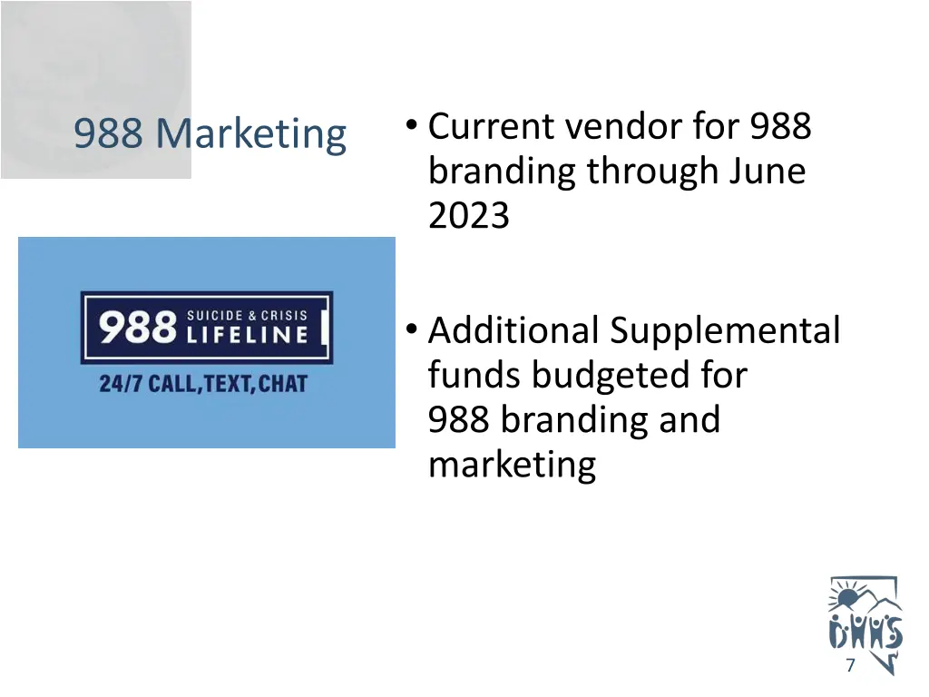 current vendor for 988 branding through june 2023