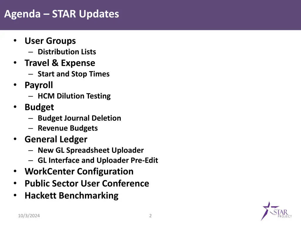 agenda star updates