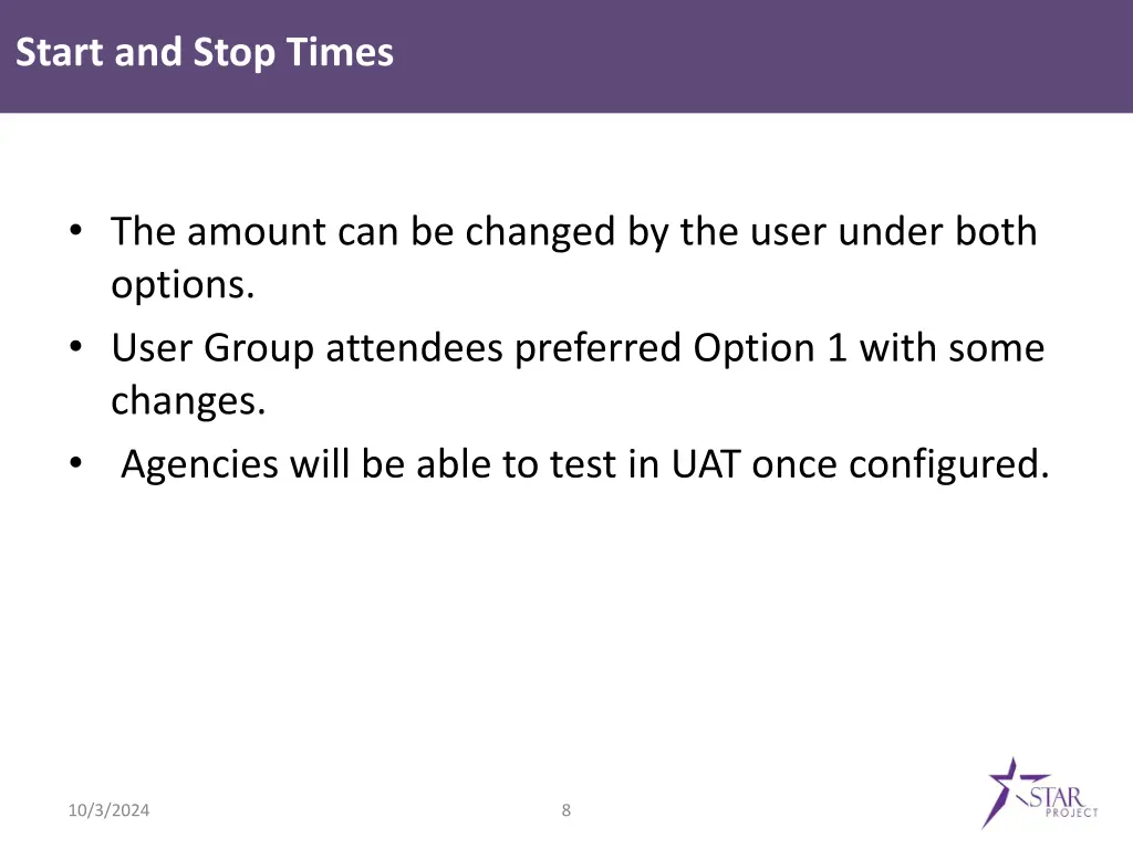 start and stop times