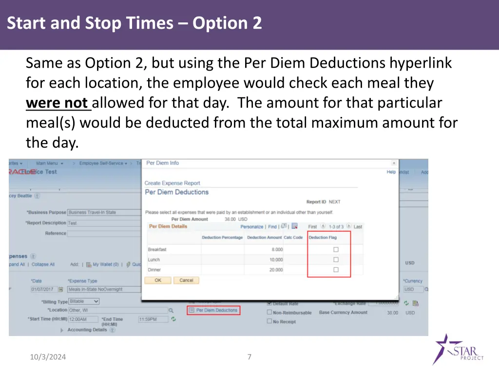 start and stop times option 2