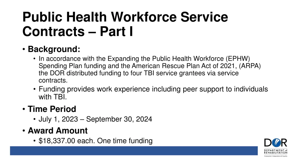 public health workforce service contracts part i