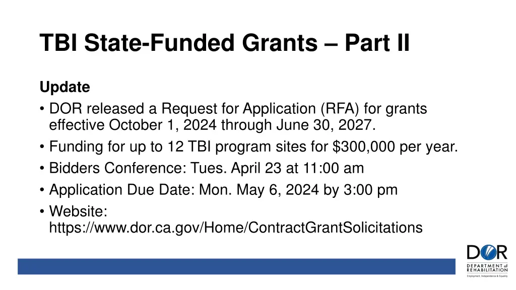 tbi state funded grants part ii