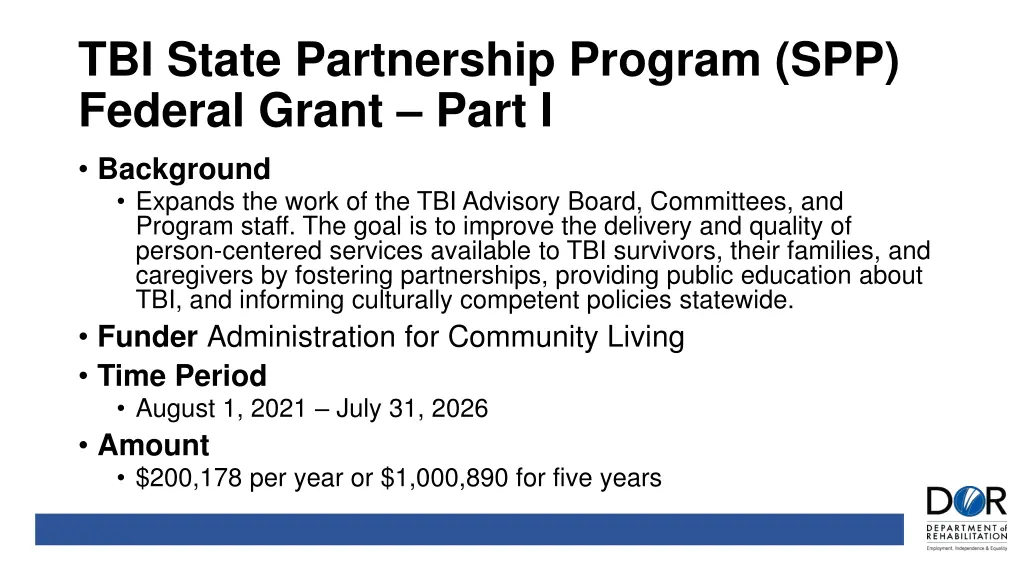 tbi state partnership program spp federal grant