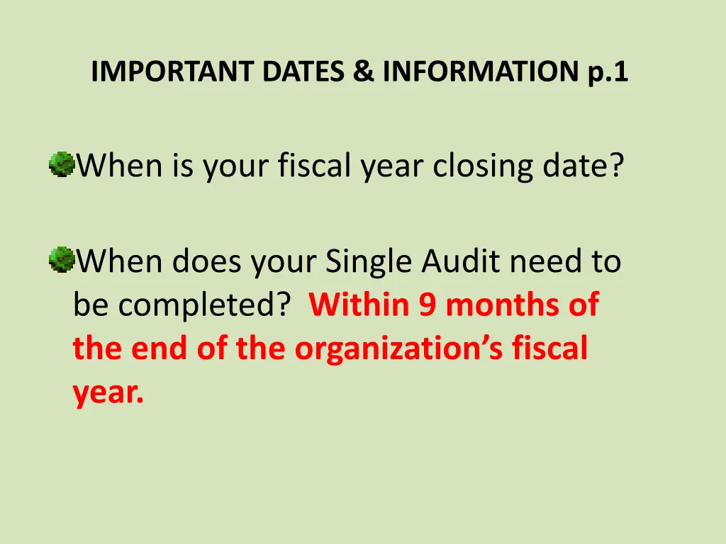 important dates information p 1