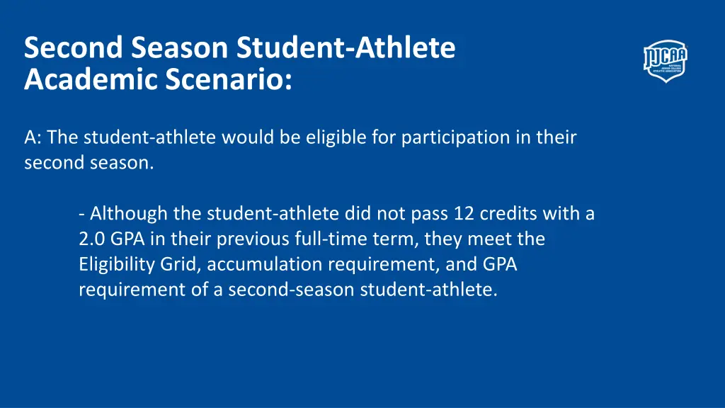 second season student athlete academic scenario 1