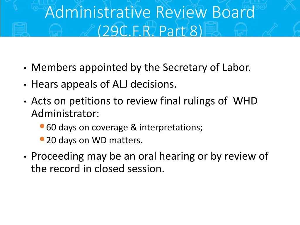 administrative review board 29c f r part 8