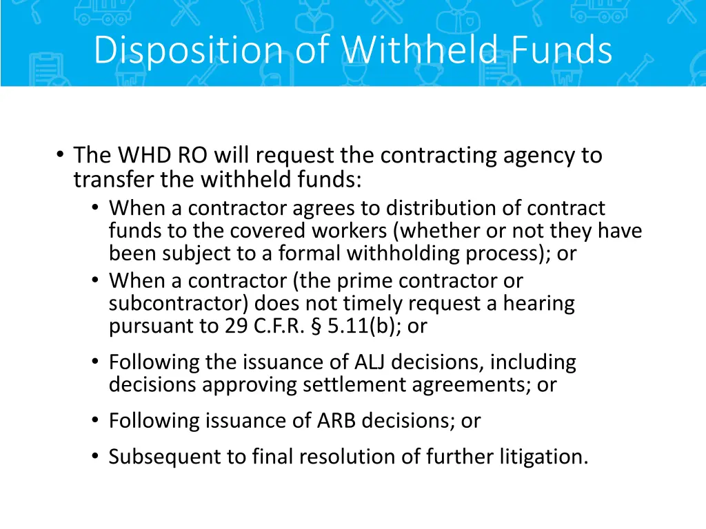 disposition of withheld funds