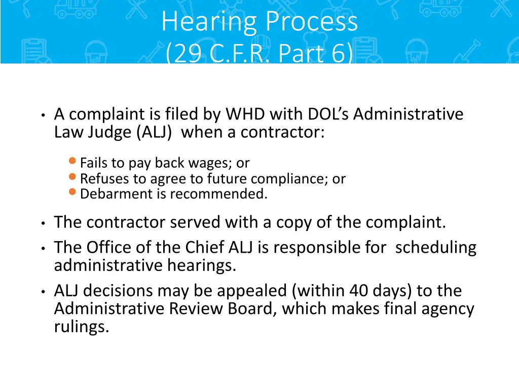 hearing process 29 c f r part 6