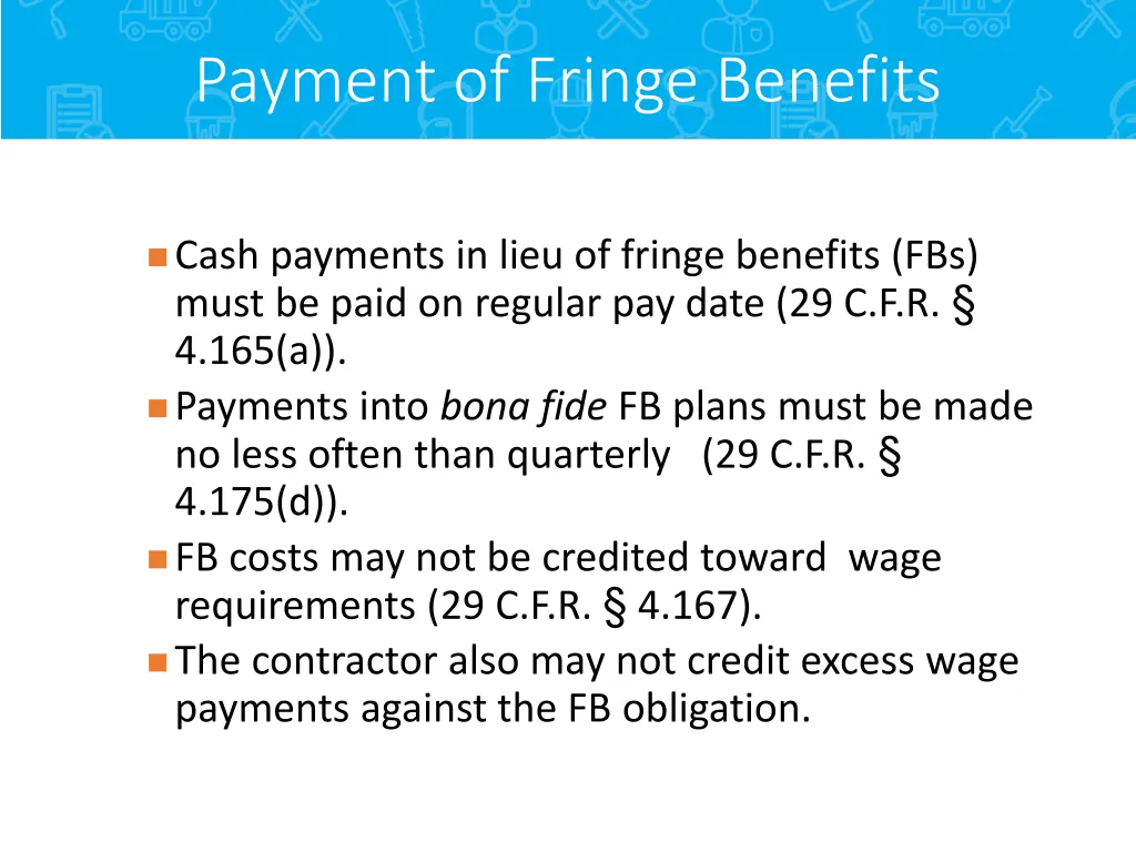 payment of fringe benefits